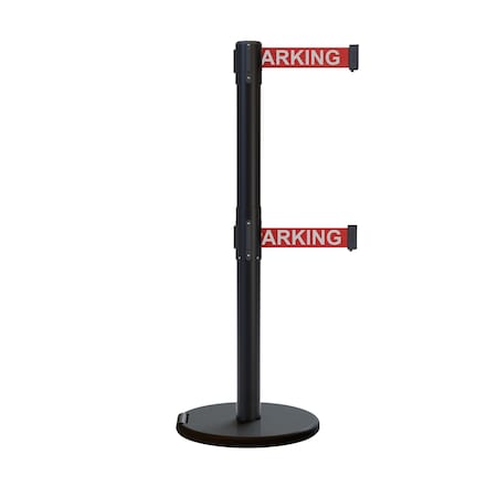 Retractable Belt Dbl Roller Stanchion, 2.5ft Black Post  11ft. NoPas